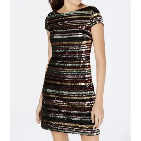 Vince Camuto Women's Sequin Colorful Party Cocktail Mini Dress Size 4 Festive - Picture 2 of 10